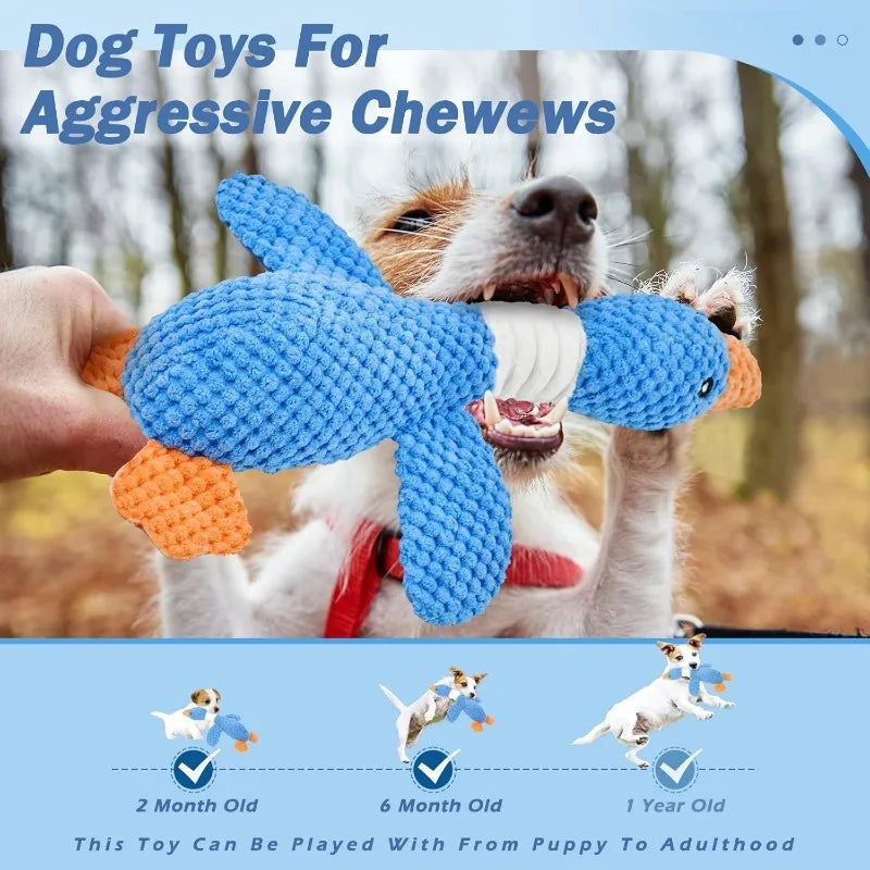 PawFlow Squeaky Duck Dog Chew Toy — Heavy Duty Plush Toy with Double Sound for Aggressive Chewers