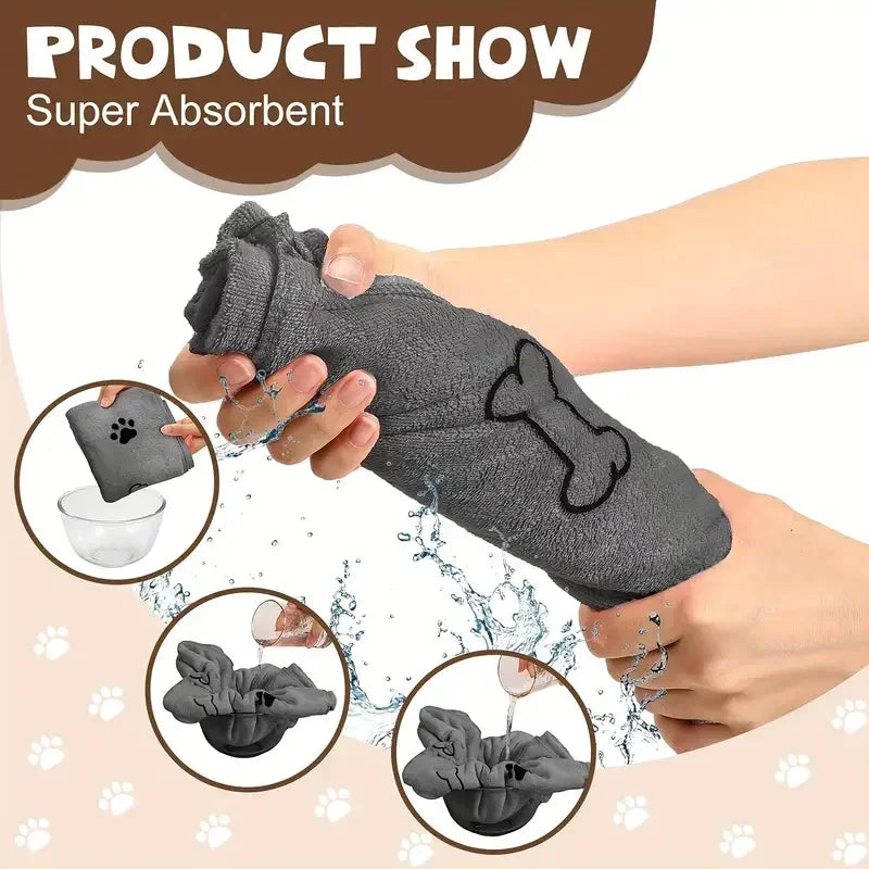 PawFlow Quick-Dry Pet Bath Towel — Super Absorbent Towel with Paw & Bone Print for Dogs & Cats