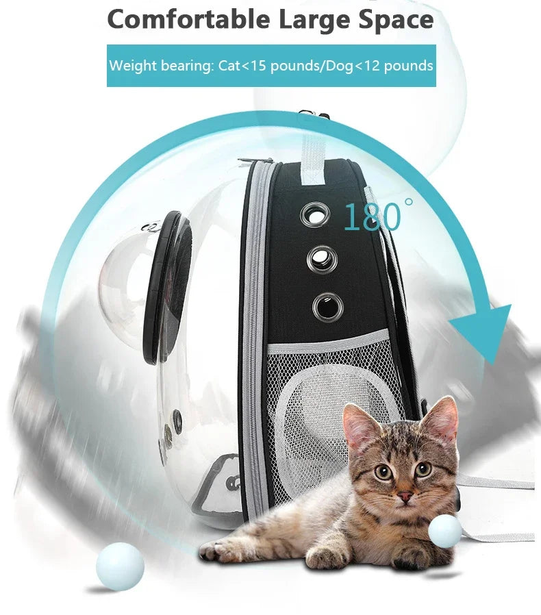 PawFlow Transparent Bubble Cat Carrier Backpack — Breathable Space Capsule Travel Bag for Cats & Small Dogs