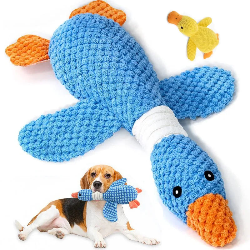 PawFlow Squeaky Duck Dog Chew Toy — Heavy Duty Plush Toy with Double Sound for Aggressive Chewers