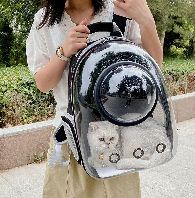 PawFlow Transparent Bubble Cat Carrier Backpack — Breathable Space Capsule Travel Bag for Cats & Small Dogs