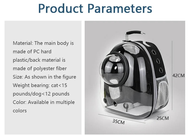 PawFlow Transparent Bubble Cat Carrier Backpack — Breathable Space Capsule Travel Bag for Cats & Small Dogs