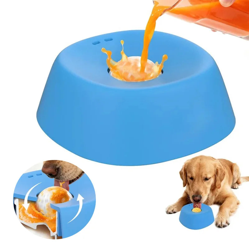 PawFlow No-Spill Dog Licking Bowl — Slow Feed Lick Mat with Entertainment Ball for Dogs
