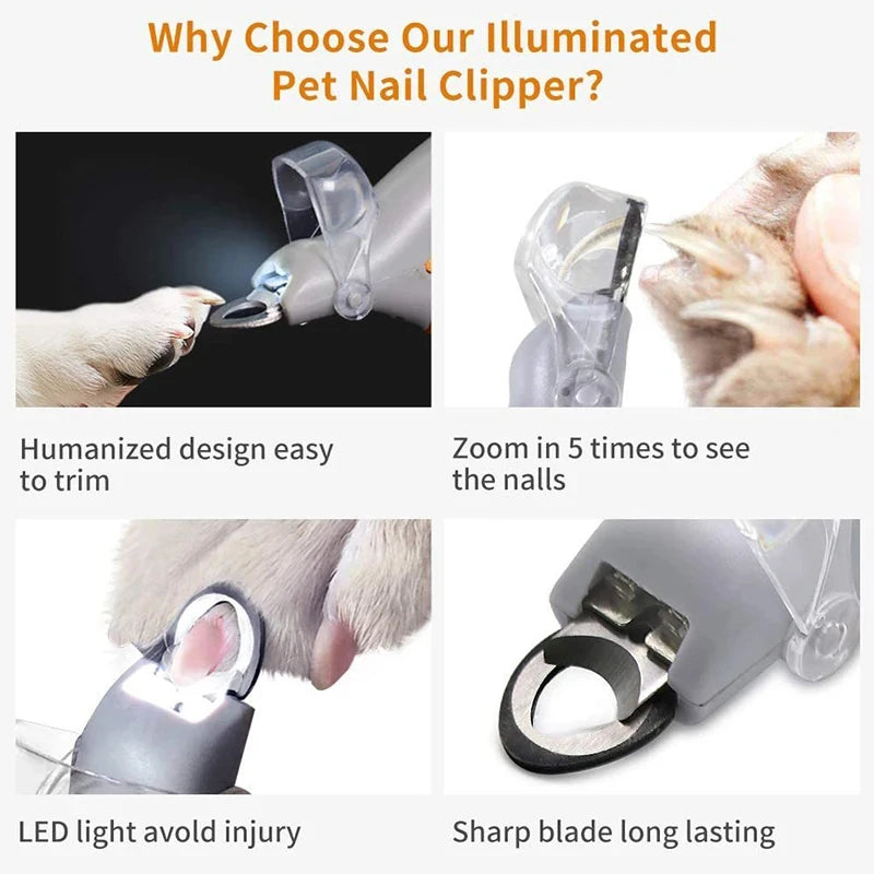 PawFlow Professional Pet Nail Clipper — LED Light & 5x Magnification for Safe Blood Line Detection