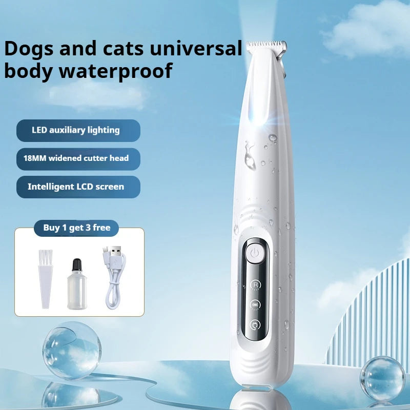 PawFlow LED Pet Paw Trimmer — Cordless Waterproof Dog & Cat Hair Clipper with Display