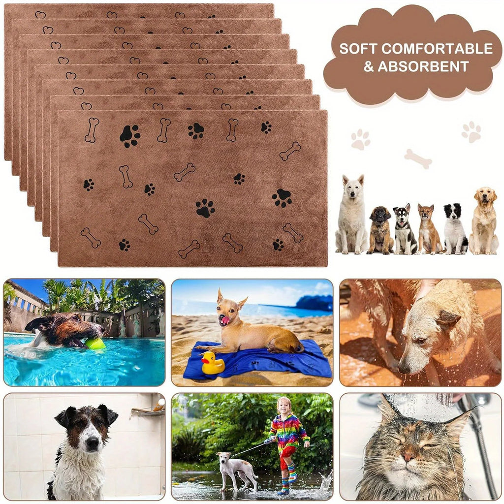 PawFlow Quick-Dry Pet Bath Towel — Super Absorbent Towel with Paw & Bone Print for Dogs & Cats