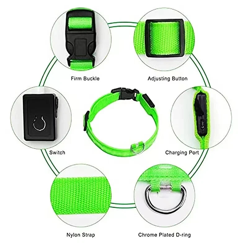 PawFlow LED Dog Collar — USB Rechargeable Waterproof Glow Safety Collar for Night Walks, 3 Light Modes
