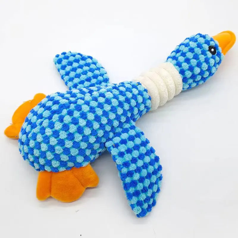PawFlow Squeaky Duck Dog Chew Toy — Heavy Duty Plush Toy with Double Sound for Aggressive Chewers