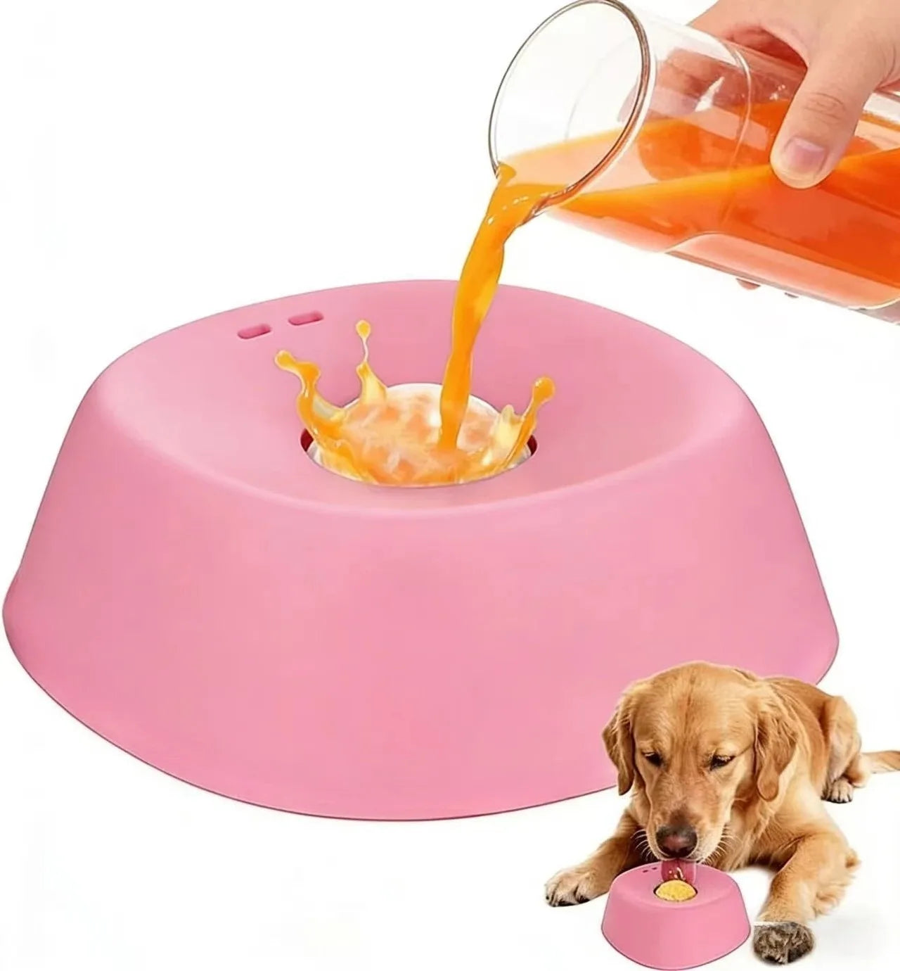 PawFlow No-Spill Dog Licking Bowl — Slow Feed Lick Mat with Entertainment Ball for Dogs