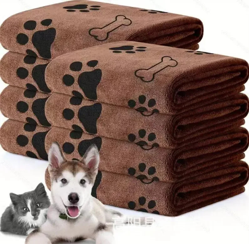 PawFlow Quick-Dry Pet Bath Towel — Super Absorbent Towel with Paw & Bone Print for Dogs & Cats