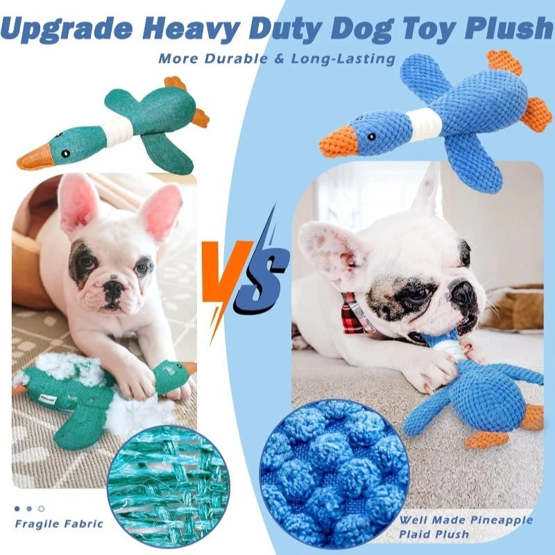 PawFlow Squeaky Duck Dog Chew Toy — Heavy Duty Plush Toy with Double Sound for Aggressive Chewers