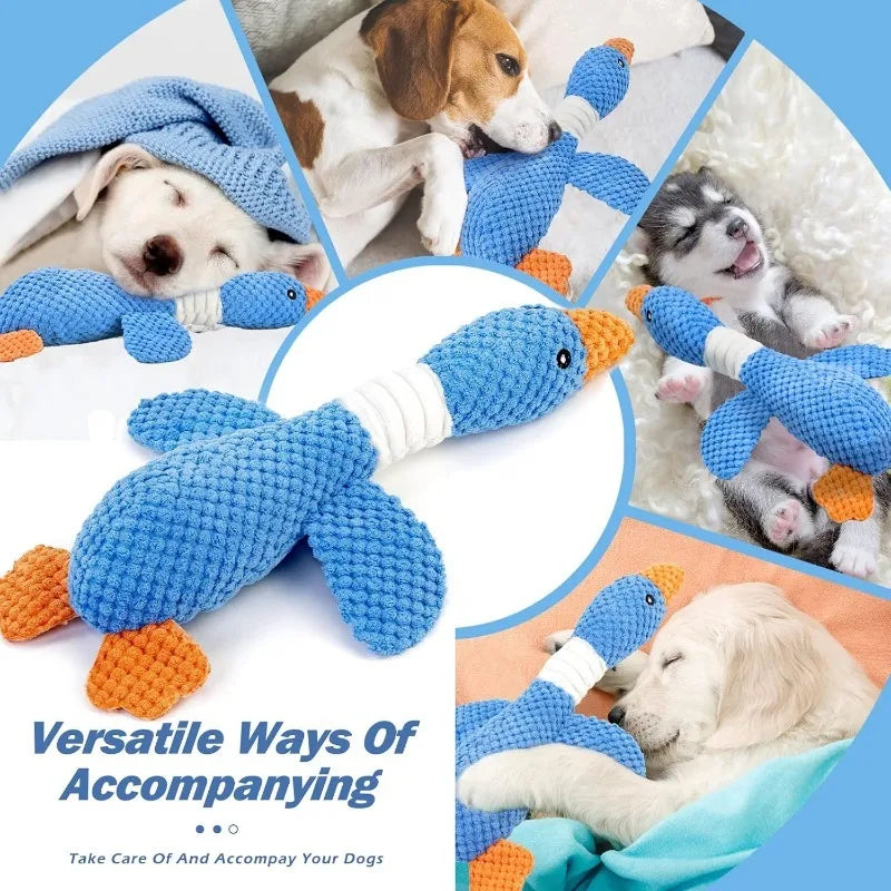 PawFlow Squeaky Duck Dog Chew Toy — Heavy Duty Plush Toy with Double Sound for Aggressive Chewers