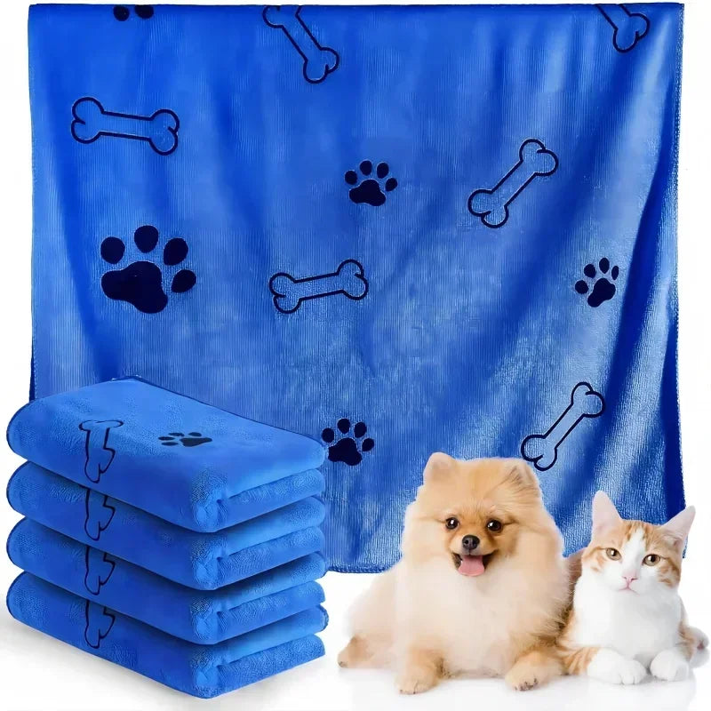 PawFlow Quick-Dry Pet Bath Towel — Super Absorbent Towel with Paw & Bone Print for Dogs & Cats