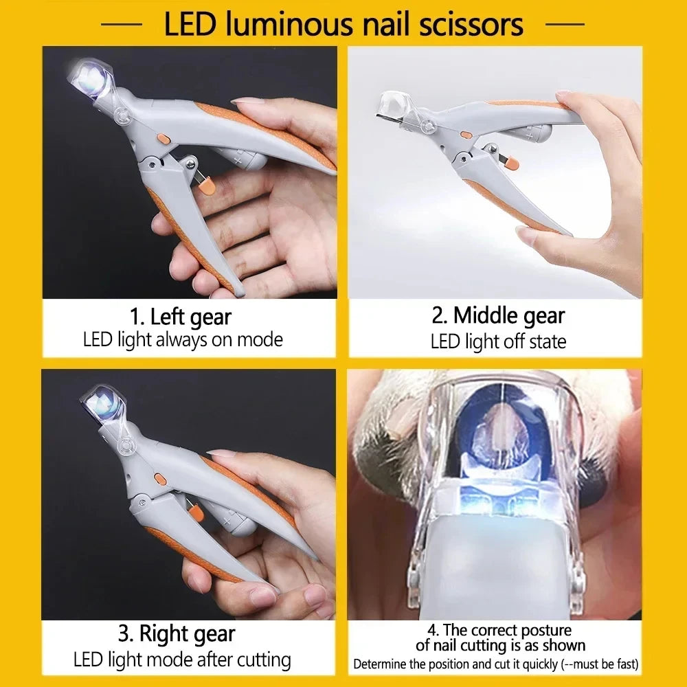 PawFlow Professional Pet Nail Clipper — LED Light & 5x Magnification for Safe Blood Line Detection