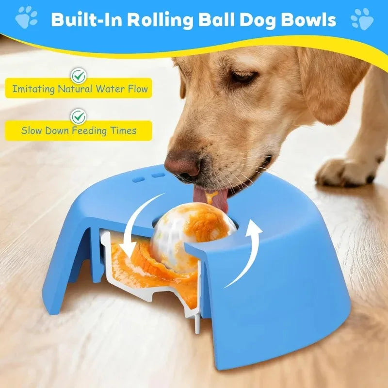 PawFlow No-Spill Dog Licking Bowl — Slow Feed Lick Mat with Entertainment Ball for Dogs