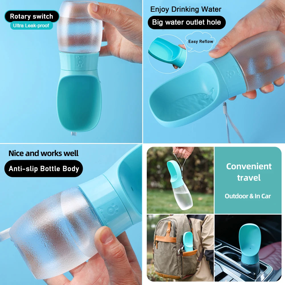 PawFlow Portable Dog Water Bottle — Leak-Proof Travel Drinking Bottle with Bowl for Dogs & Cats
