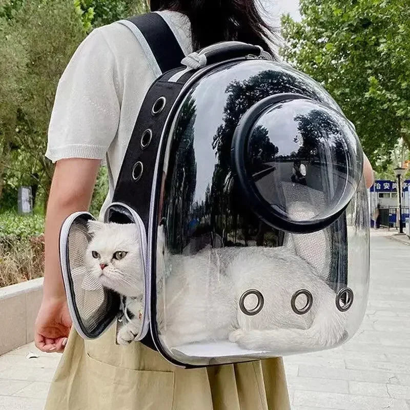 PawFlow Transparent Bubble Cat Carrier Backpack — Breathable Space Capsule Travel Bag for Cats & Small Dogs