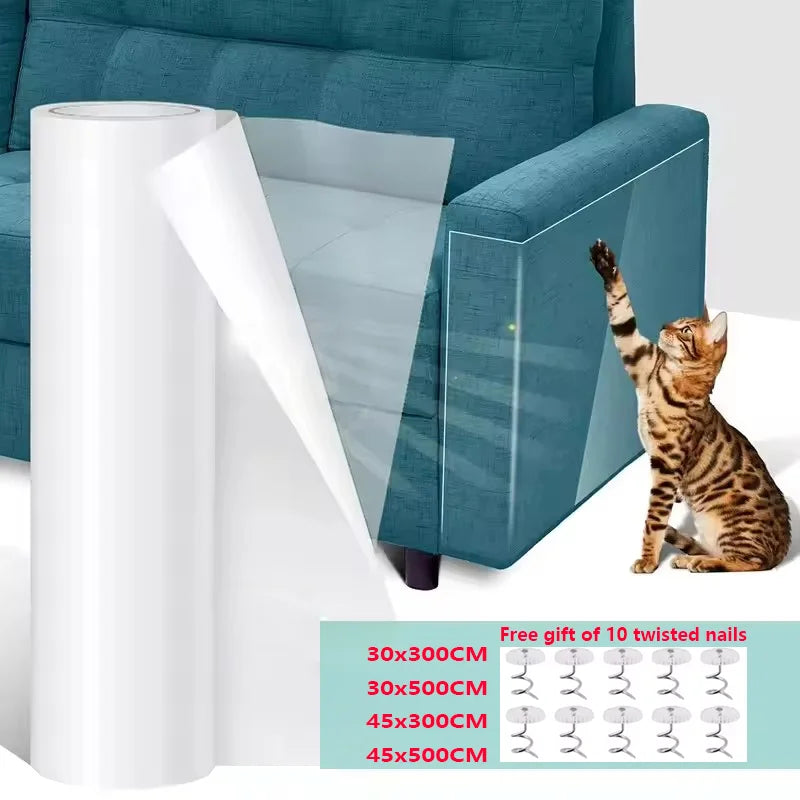 PawFlow Cat Scratch Deterrent Tape — Transparent Self-Adhesive Furniture Protector for Sofas & Couches