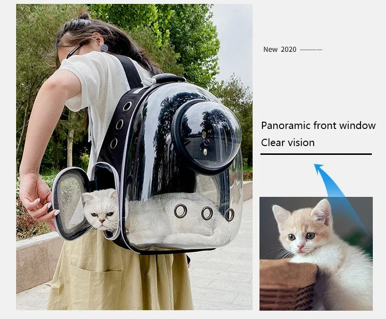 PawFlow Transparent Bubble Cat Carrier Backpack — Breathable Space Capsule Travel Bag for Cats & Small Dogs