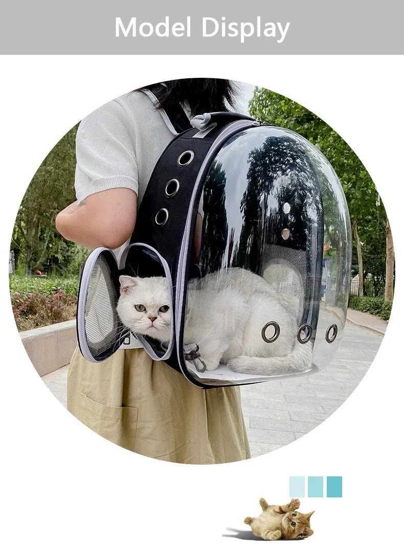 PawFlow Transparent Bubble Cat Carrier Backpack — Breathable Space Capsule Travel Bag for Cats & Small Dogs