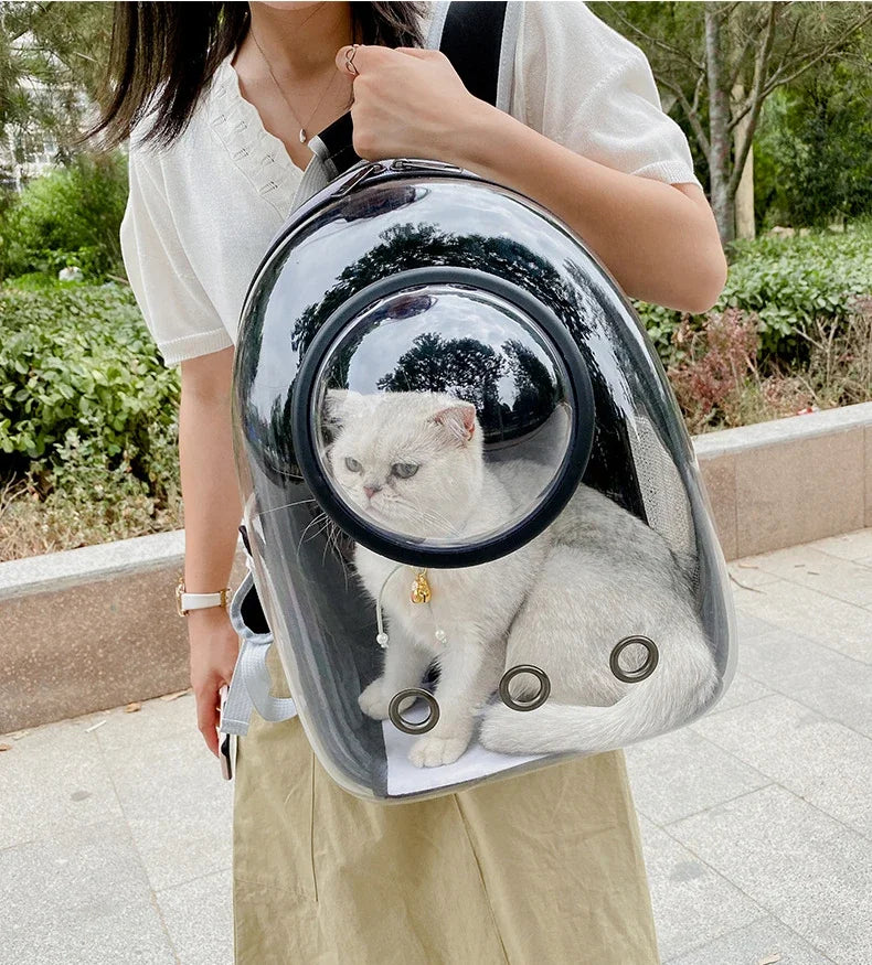PawFlow Transparent Bubble Cat Carrier Backpack — Breathable Space Capsule Travel Bag for Cats & Small Dogs