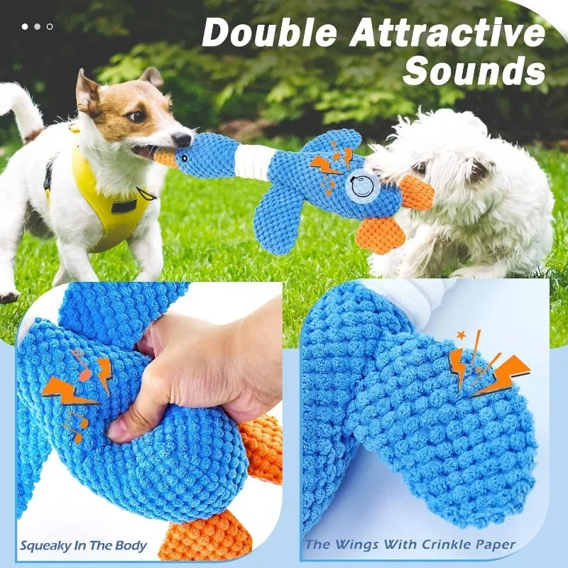 PawFlow Squeaky Duck Dog Chew Toy — Heavy Duty Plush Toy with Double Sound for Aggressive Chewers
