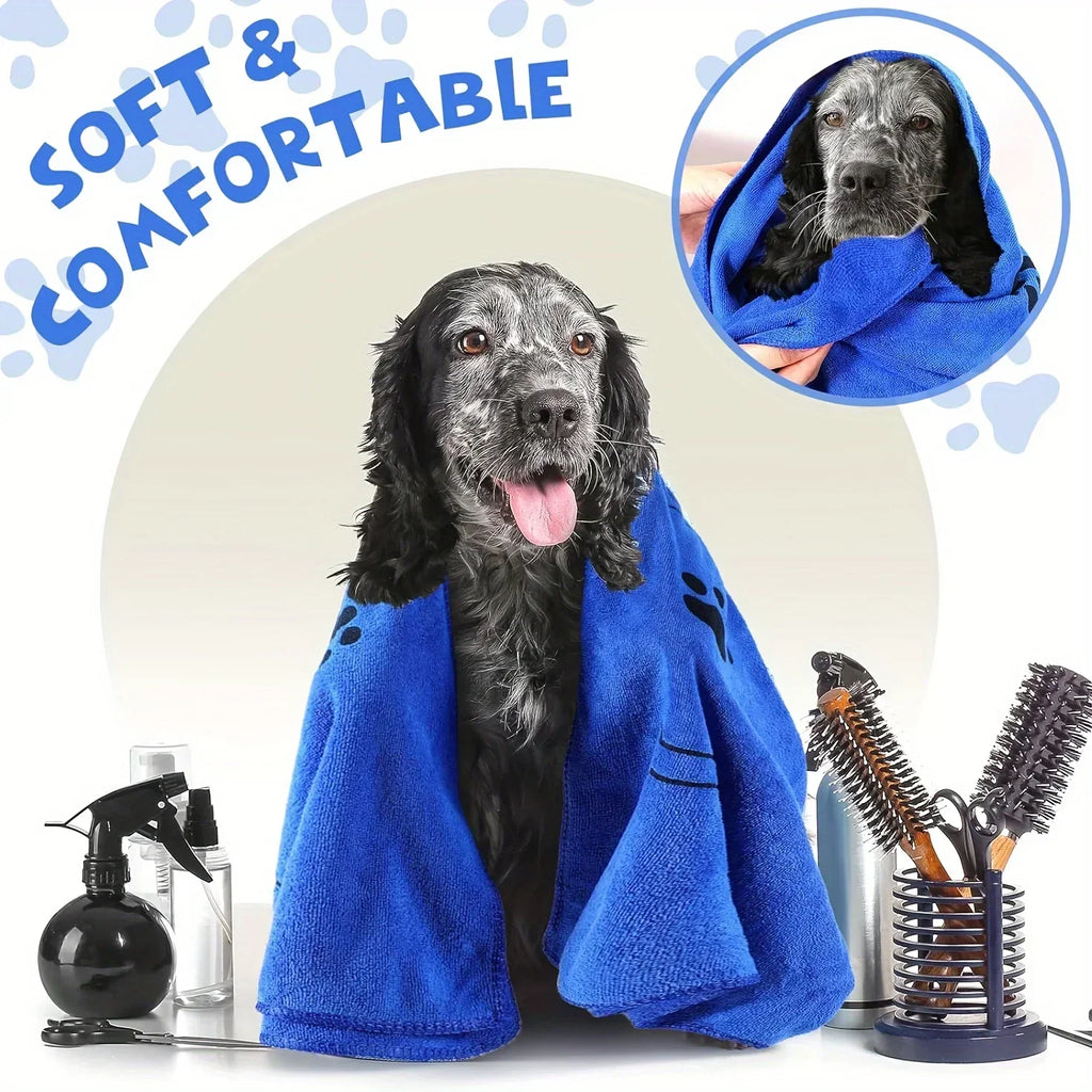 PawFlow Quick-Dry Pet Bath Towel — Super Absorbent Towel with Paw & Bone Print for Dogs & Cats