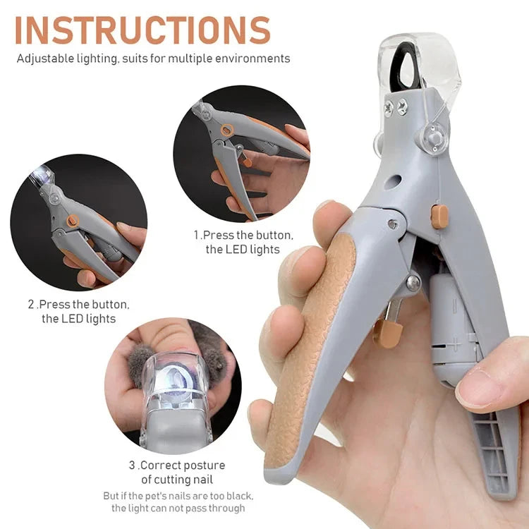PawFlow Professional Pet Nail Clipper — LED Light & 5x Magnification for Safe Blood Line Detection